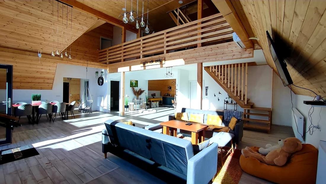 The A-Frame living room and mezzanine