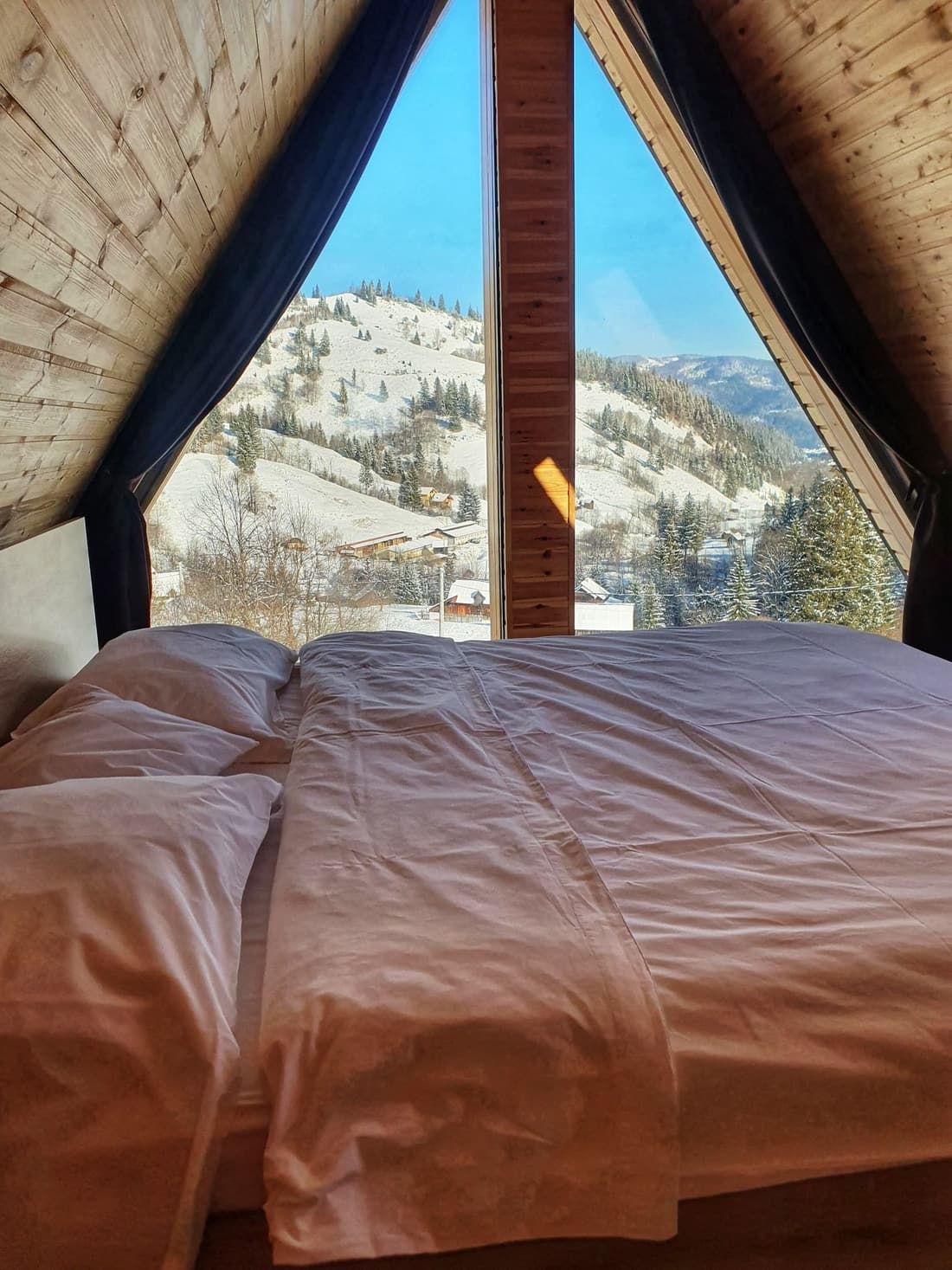 Snow seen through the bedroom window