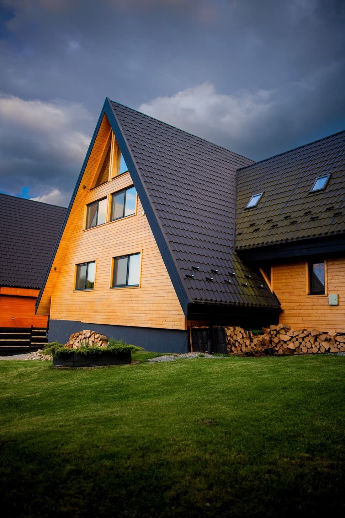 The cabin facade on a stormy evening