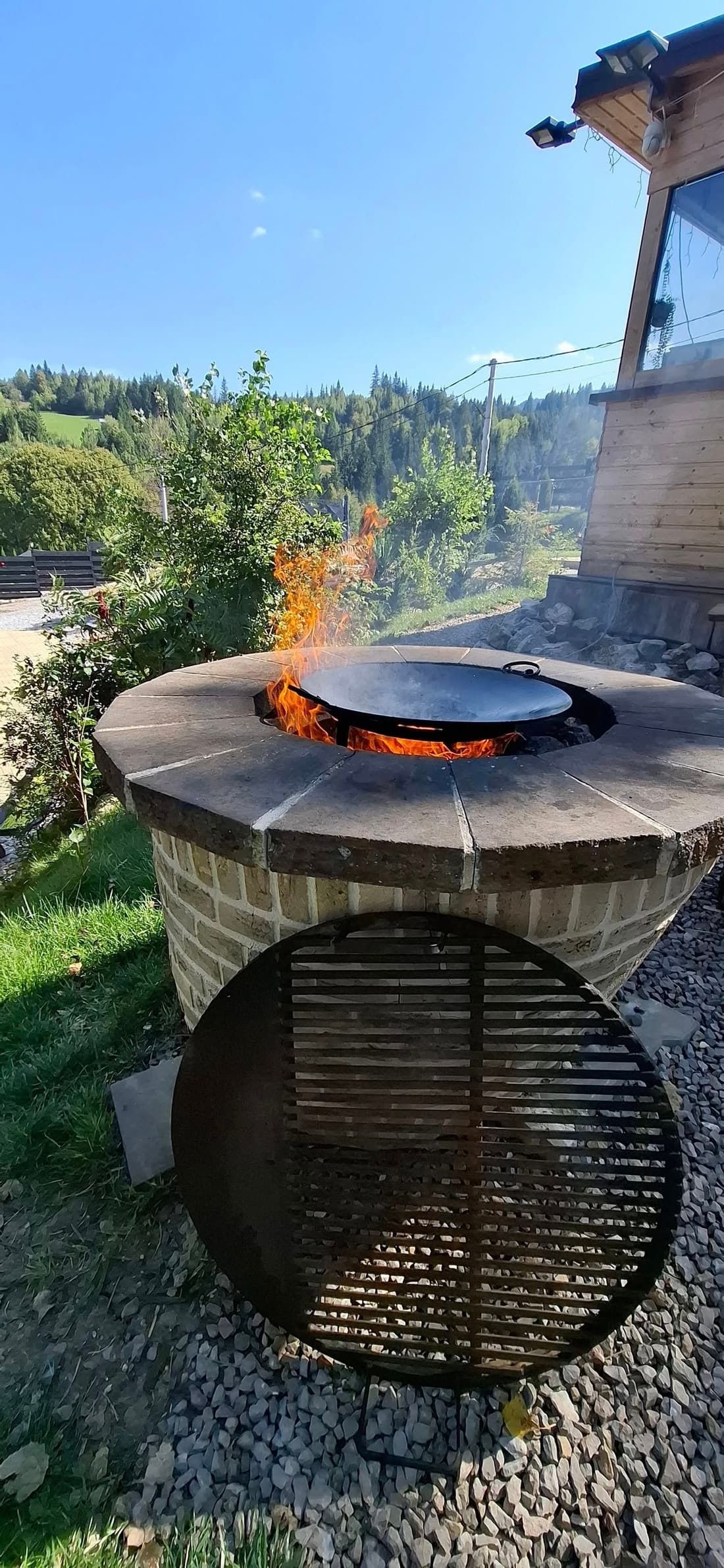 The fire pit in the yard